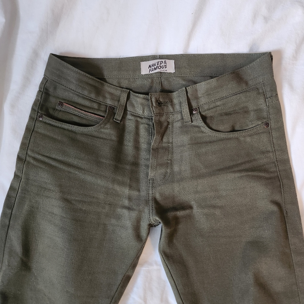 Naked and Famous Army Green Selvedge Duck Canvas pants - size 32